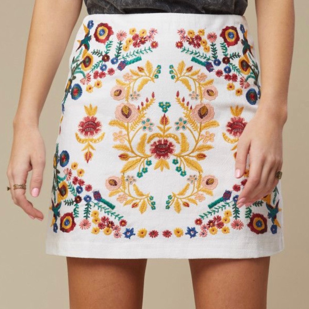 Altar’D State Floral Embroidered Mini Skirt Small